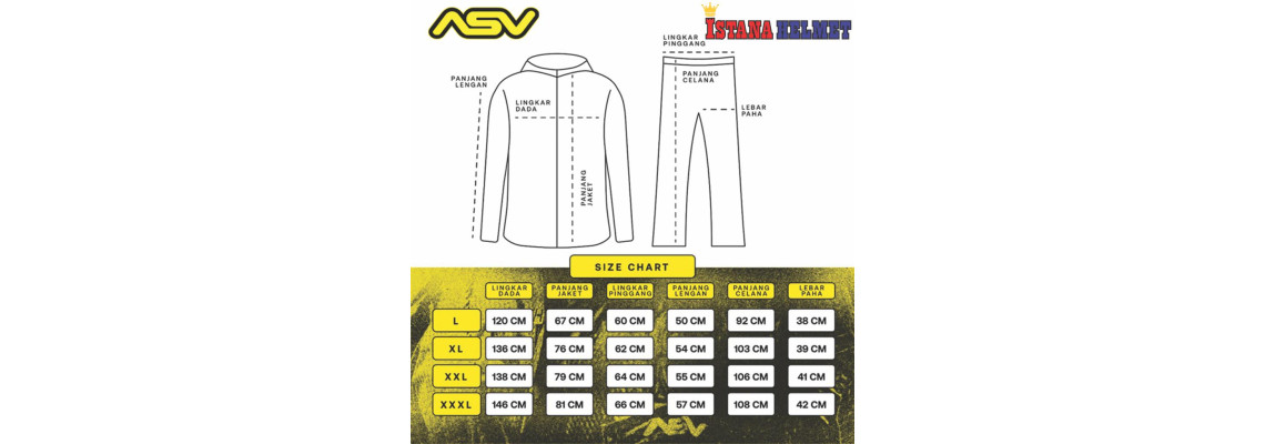 Tabel Ukuran Size Jas Hujan ASV 02 Original