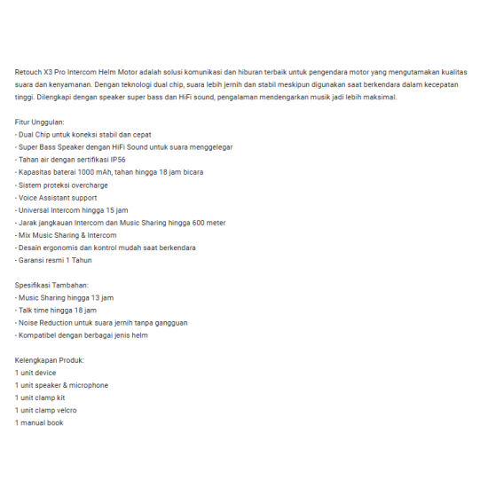 RETOUCH INTERCOM BT HEADSET X3 PRO